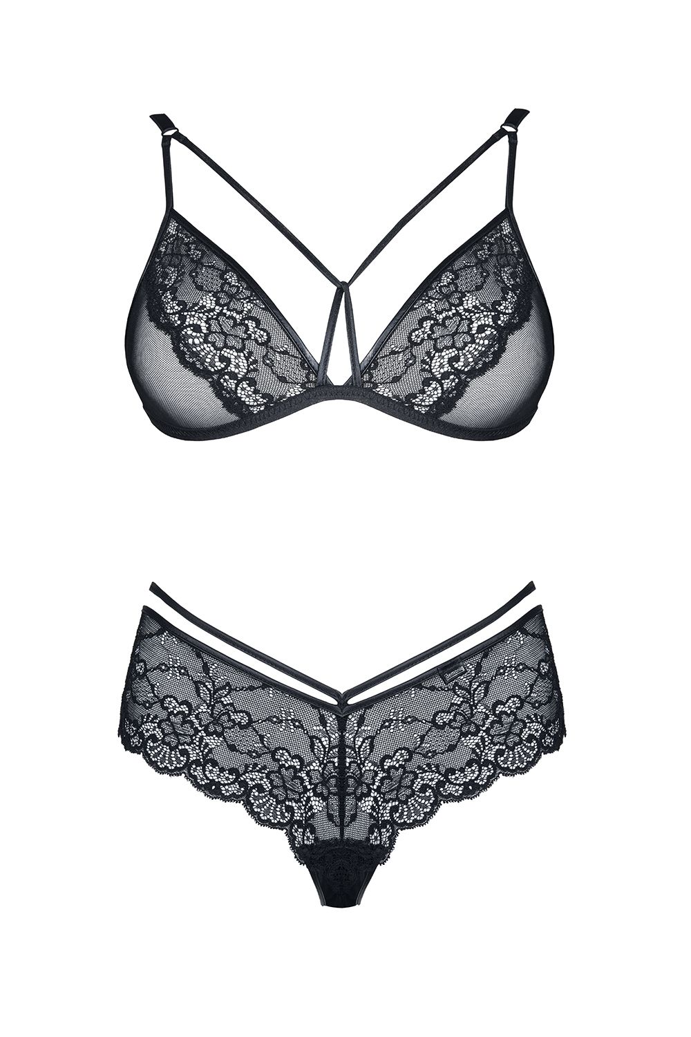 Grace Black Wet-Look & Lace Set