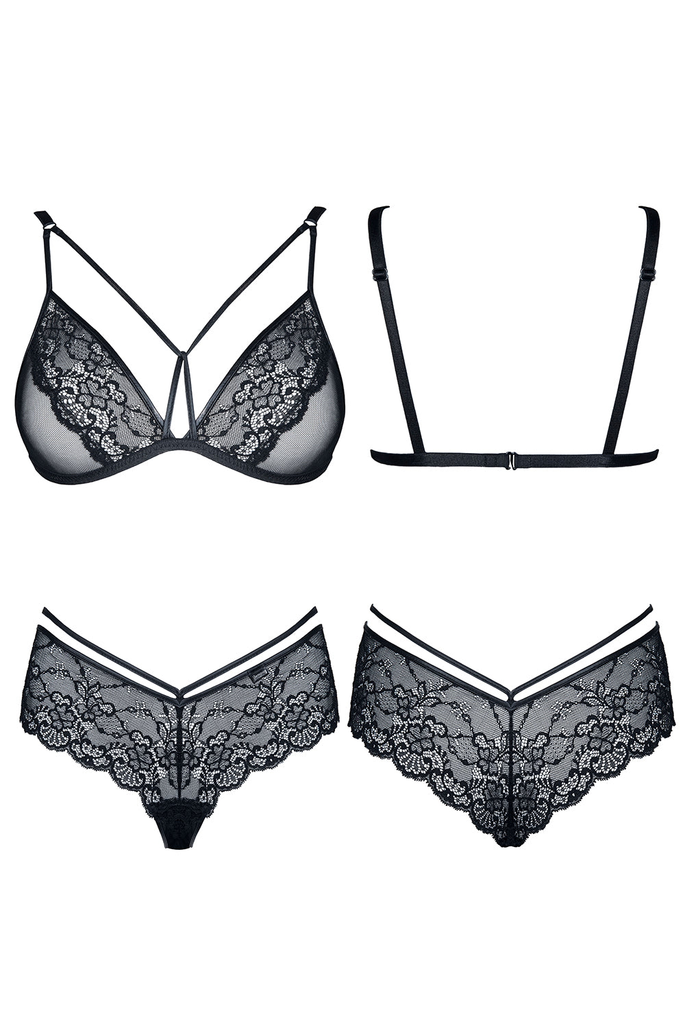 Grace Black Wet-Look & Lace Set