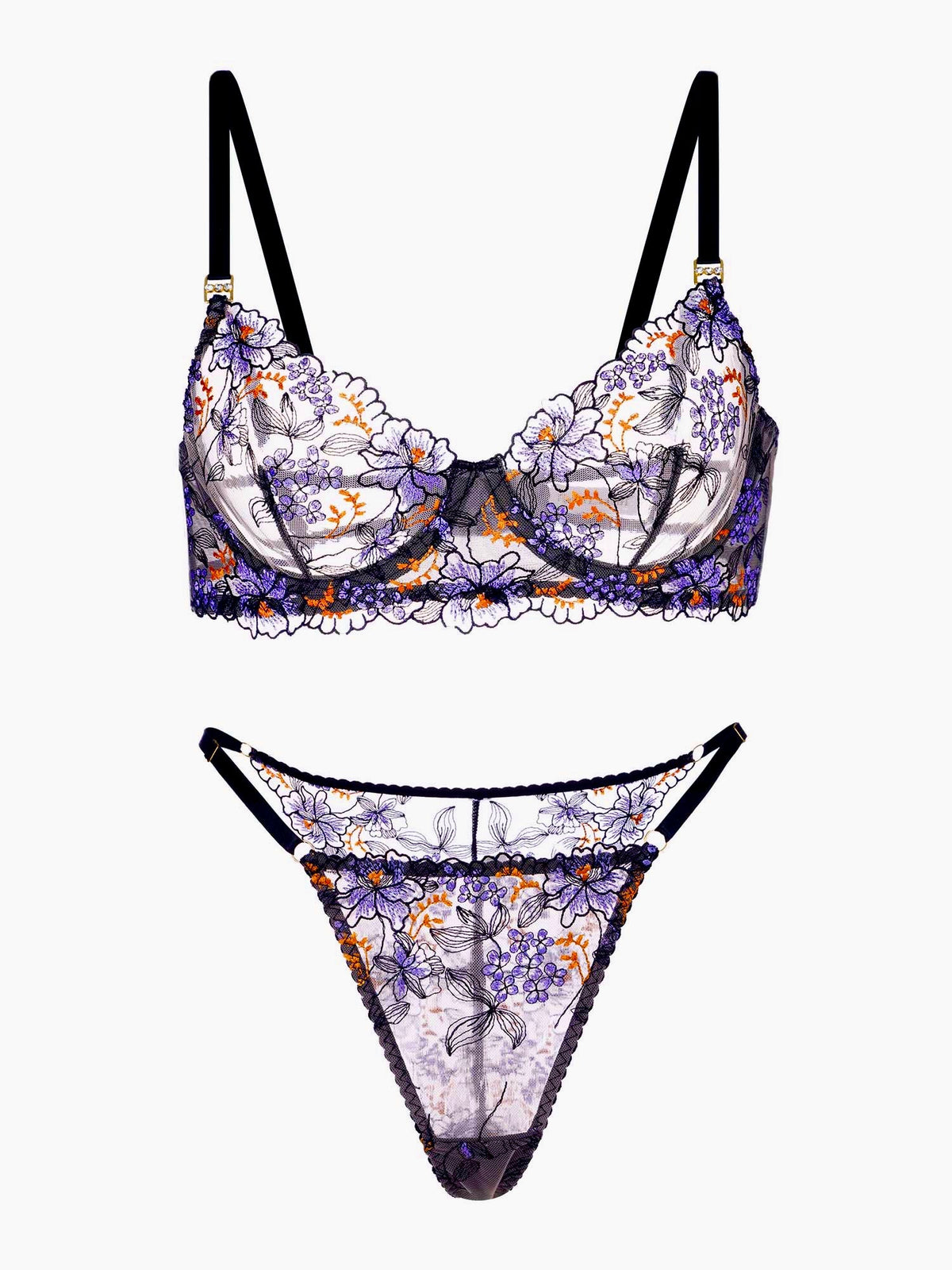 Noir Violet Embroidered Lace Set